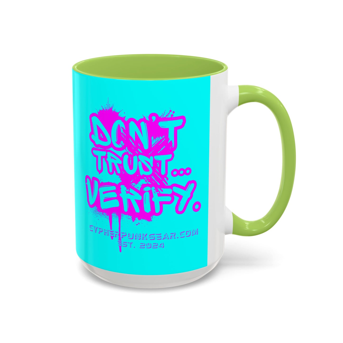 Don't Trust...Verify. Cyan Accent Mug by cypherpunkgear.com