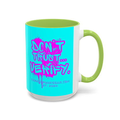Don't Trust...Verify. Cyan Accent Mug by cypherpunkgear.com
