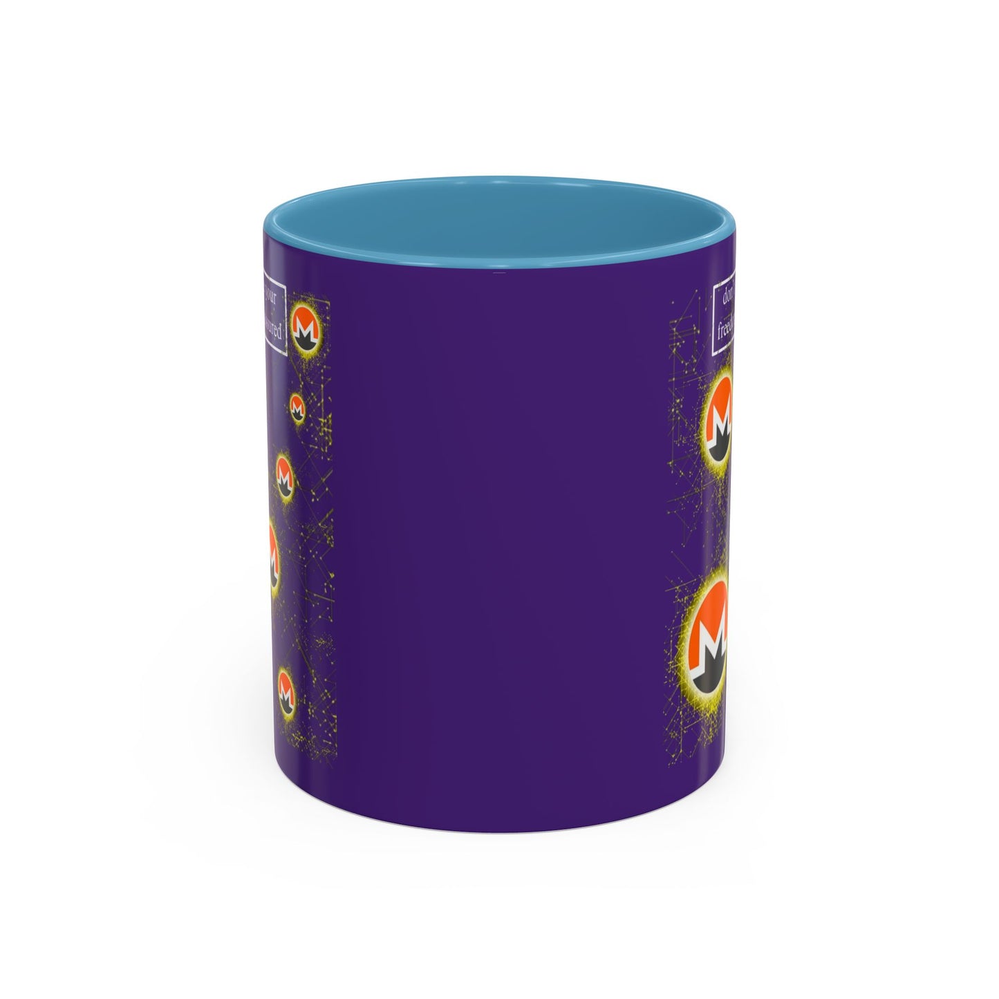 Monero (XMR) don't assume your freedoms are assured Purple Accent Mug by cypherpunkgear.com