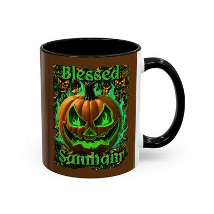 Blessed Samhain Green Jack Brown Accent Mug by CreepyCrafts.boo