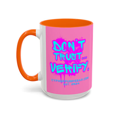 Don't Trust...Verify. Light Pink Accent Mug by cypherpunkgear.com