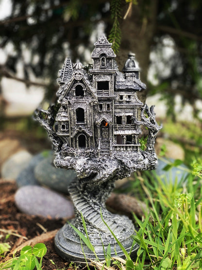 Haunted Mansion, Resin Sculpture with LED Tea Light | Victorian Gothic Haunted House Statue | 9” Gift for Gamers and Spooky Home Decor