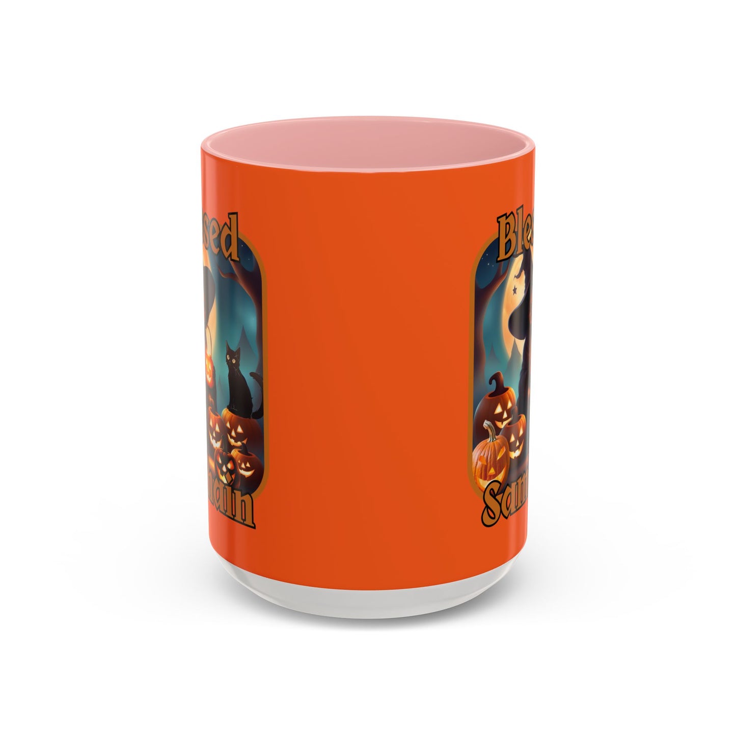 Blessed Samhain Cute Witch Orange font Orange Accent Mug by CreepyCrafts.boo