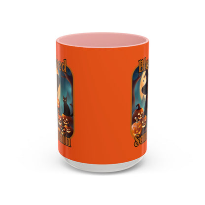 Blessed Samhain Cute Witch Orange font Orange Accent Mug by CreepyCrafts.boo