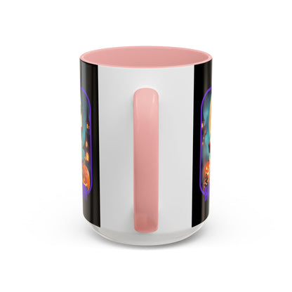 Happy Halloween Little Witch Purple font Black Accent Mug by CreepyCrafts.boo