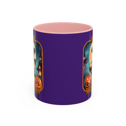 Happy Halloween Little Witch Orange font Purple Accent Mug by CreepyCrafts.boo