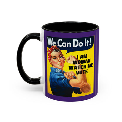 I Am Woman Watch Me Vote Rosie Purple Accent Mug by cypherpunkgear.com