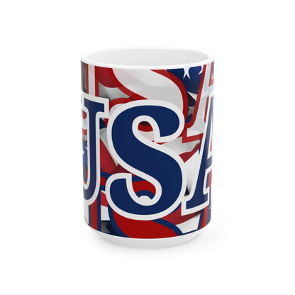 ¡EE.UU! ¡EE.UU! ¡EE.UU! ¡Patriota por cypherpunkgear! Taza de cerámica, (11 oz, 15 oz)