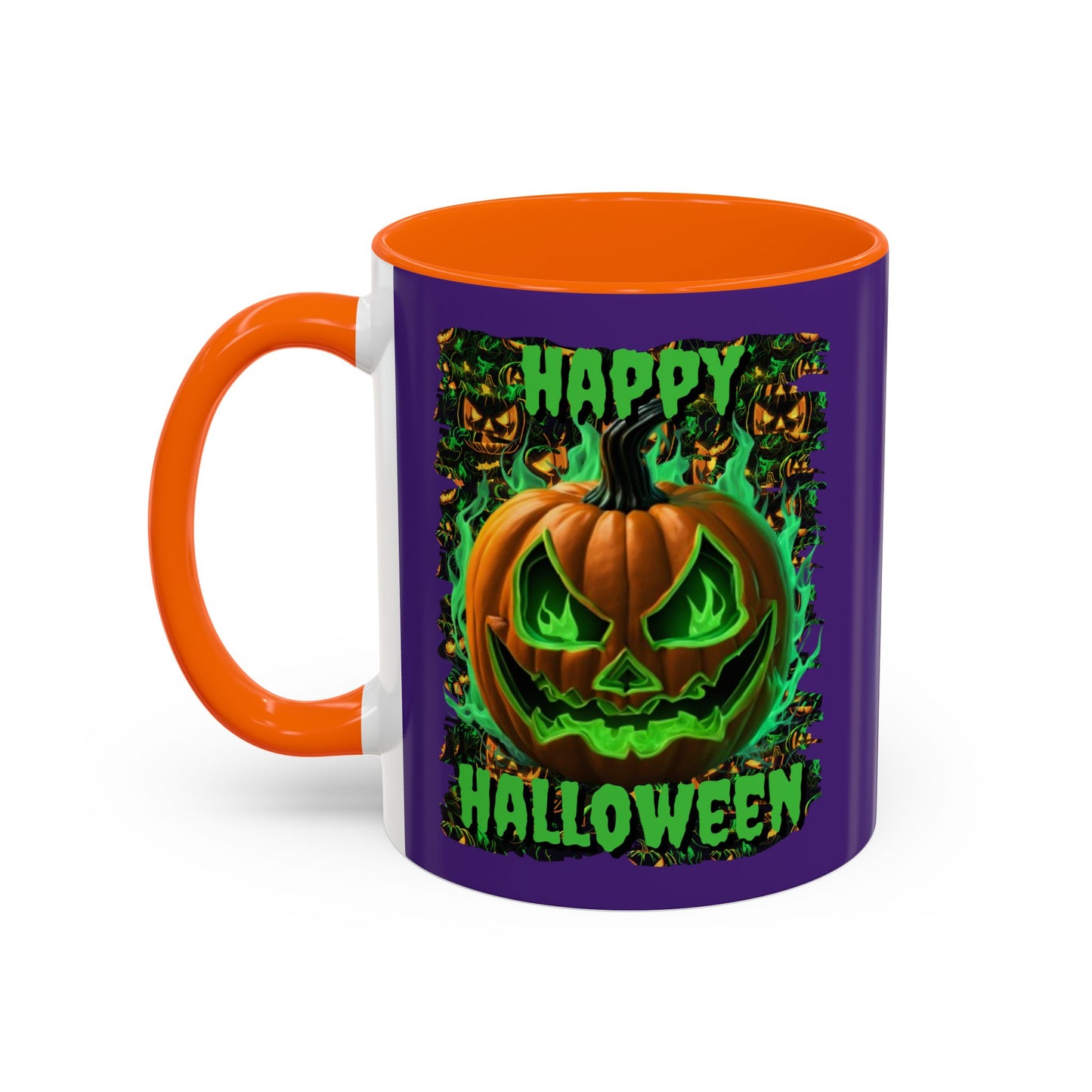 Happy Halloween Green Jack Purple Accent Mug by CreepyCrafts.boo