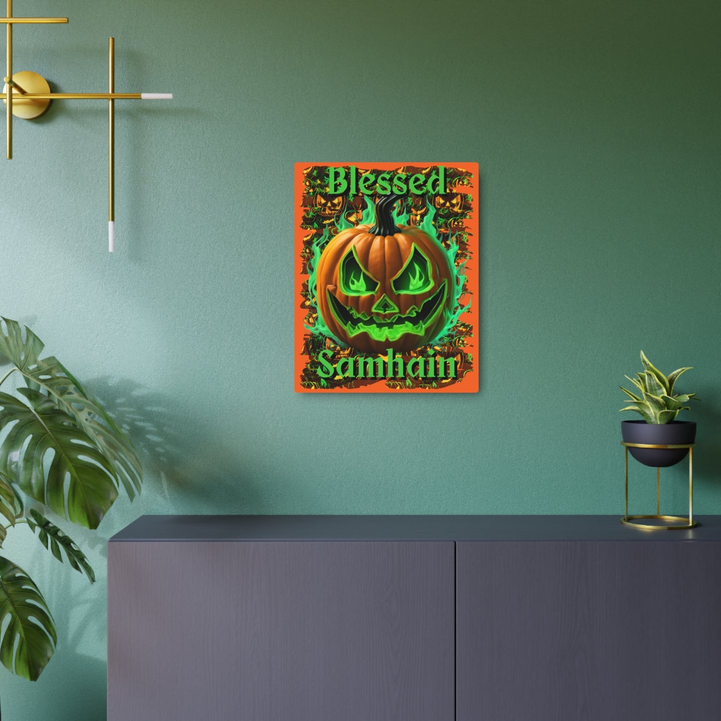 Blessed Samhain Green Jack Metal Art Sign by cypherpunkgear