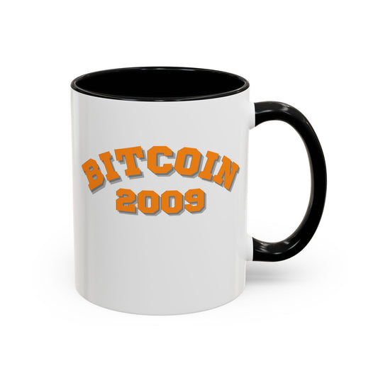 Bitcoin 2009 White Accent Mug by cypherpunkgear.com