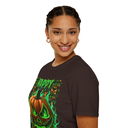 Happy Halloween Green Jack Dark colors Unisex T-Shirt by CreepyCrafts.boo