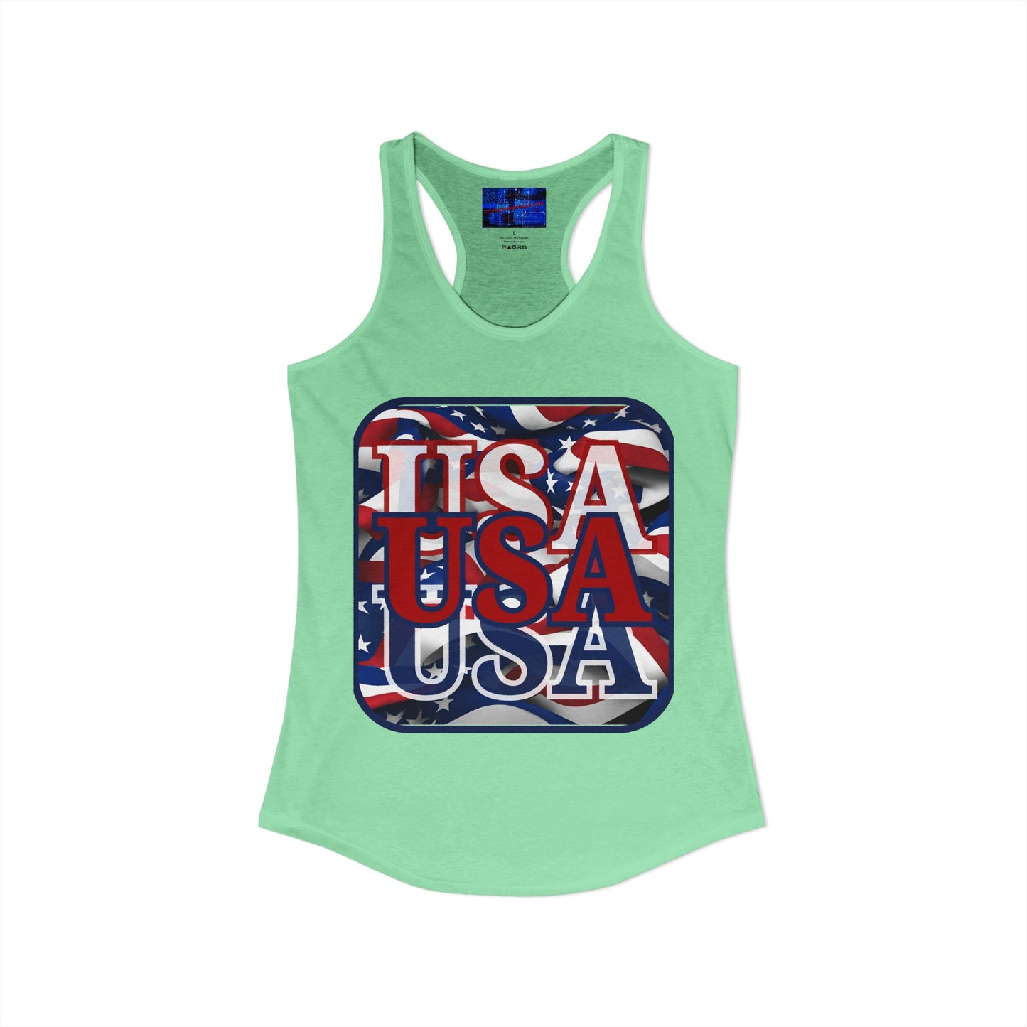 ¡EE.UU! ¡EE.UU! ¡EE.UU! ¡Patriota por cypherpunkgear! Camiseta sin mangas ideal con espalda cruzada para mujer