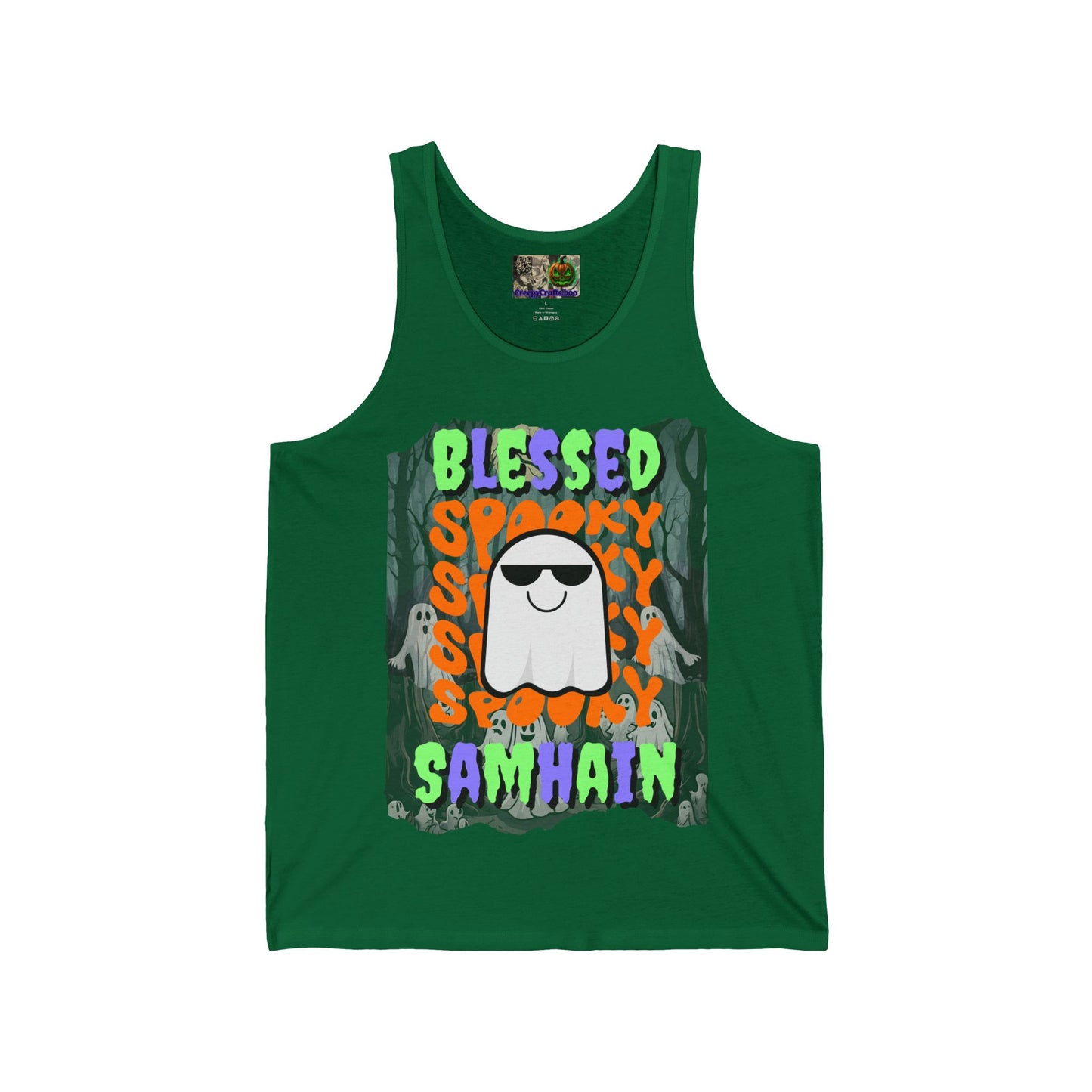 Spooky Blessed Samhain Ghost Mixed font Unisex Jersey Tank Top by CreepyCrafts.boo
