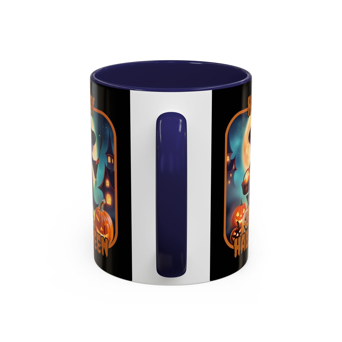 Happy Halloween Little Witch Orange font Black Accent Mug by CreepyCrafts.boo