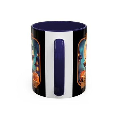 Happy Halloween Little Witch Orange font Black Accent Mug by CreepyCrafts.boo