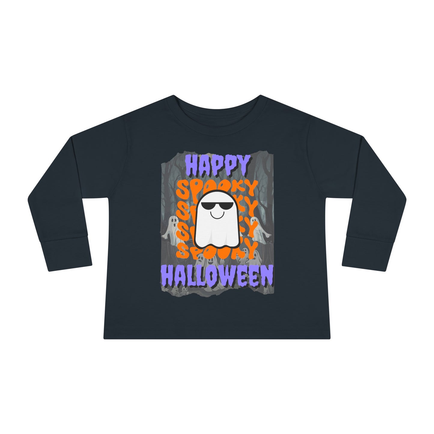 Spooky Happy Halloween Ghost PRfont Toddler Long Sleeve Tee by cypherpunkgear