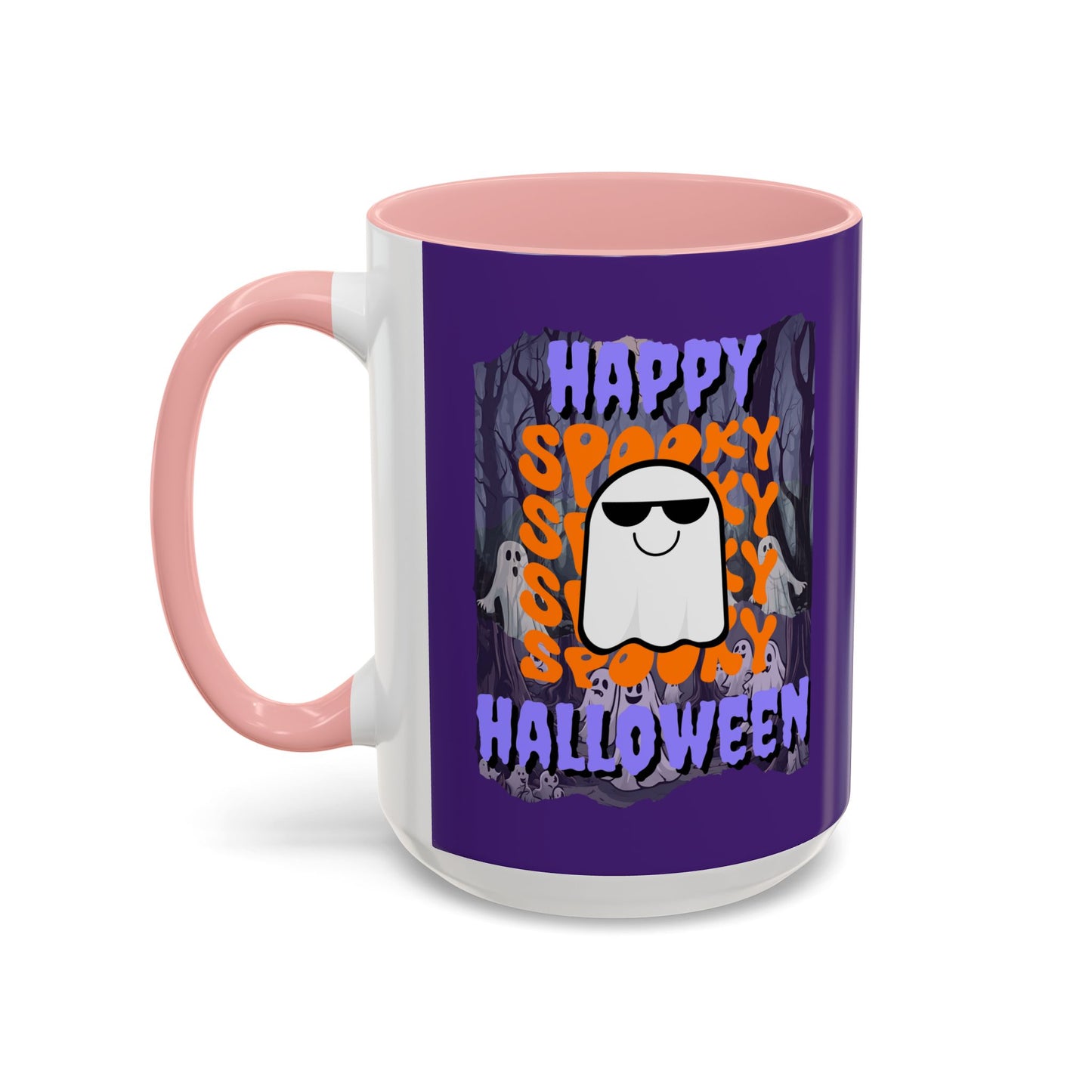 Spooky Happy Halloween Ghost PRfont Accent Mug by cypherpunkgear