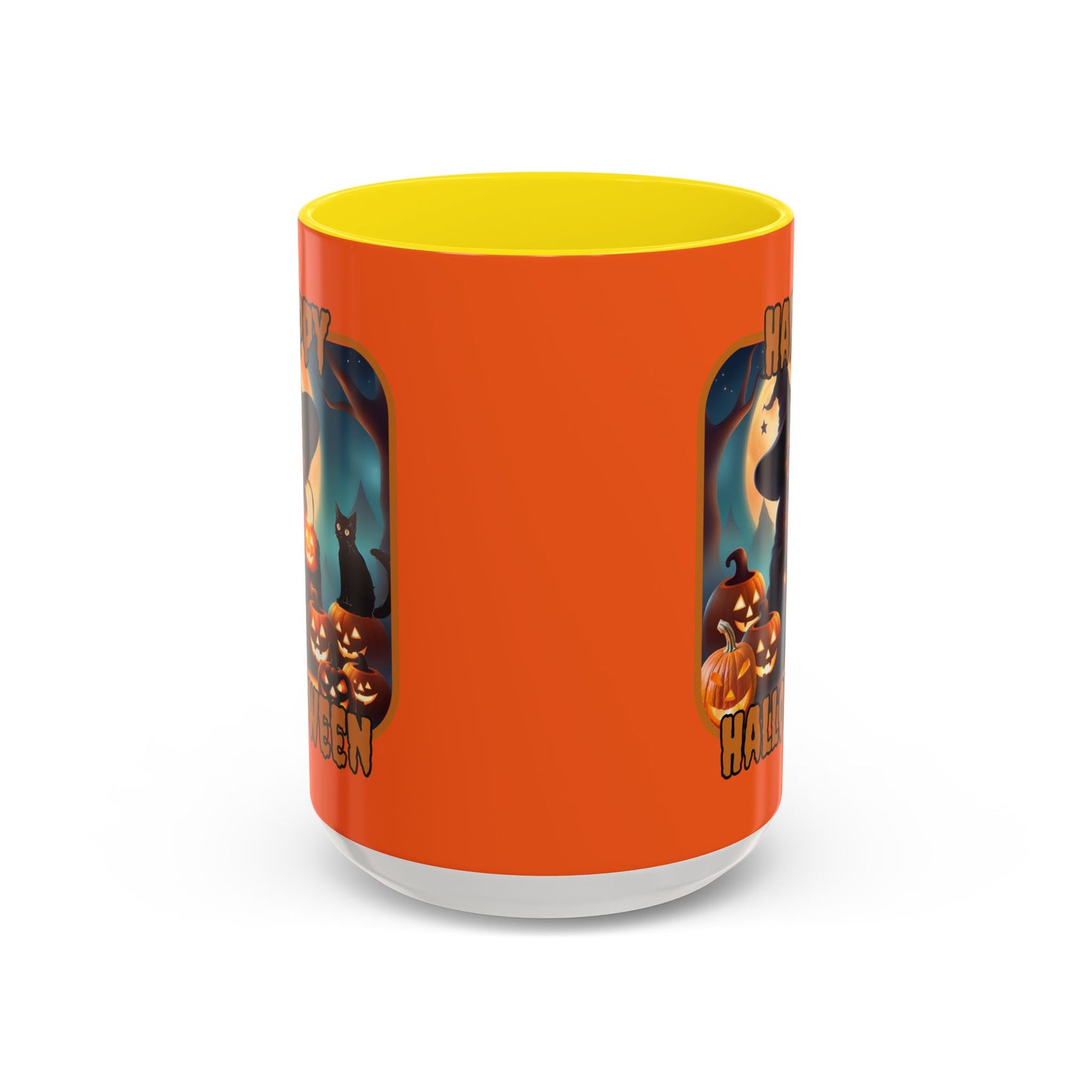 Happy Halloween Cute Witch Orange font Orange Accent Mug by CreepyCrafts.boo