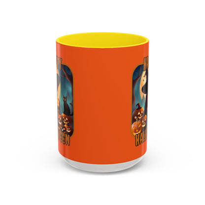Happy Halloween Cute Witch Orange font Orange Accent Mug by CreepyCrafts.boo