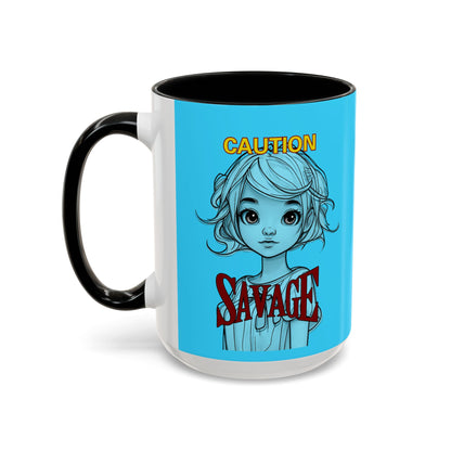 Caution, Savage Light Blue Accent Mug by cypherpunkgear.com
