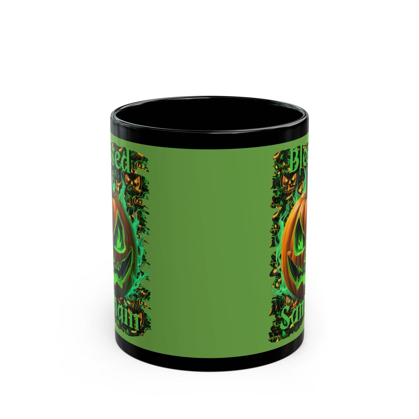 Blessed Samhain Green Jack Green Mug by CreepyCrafts.boo