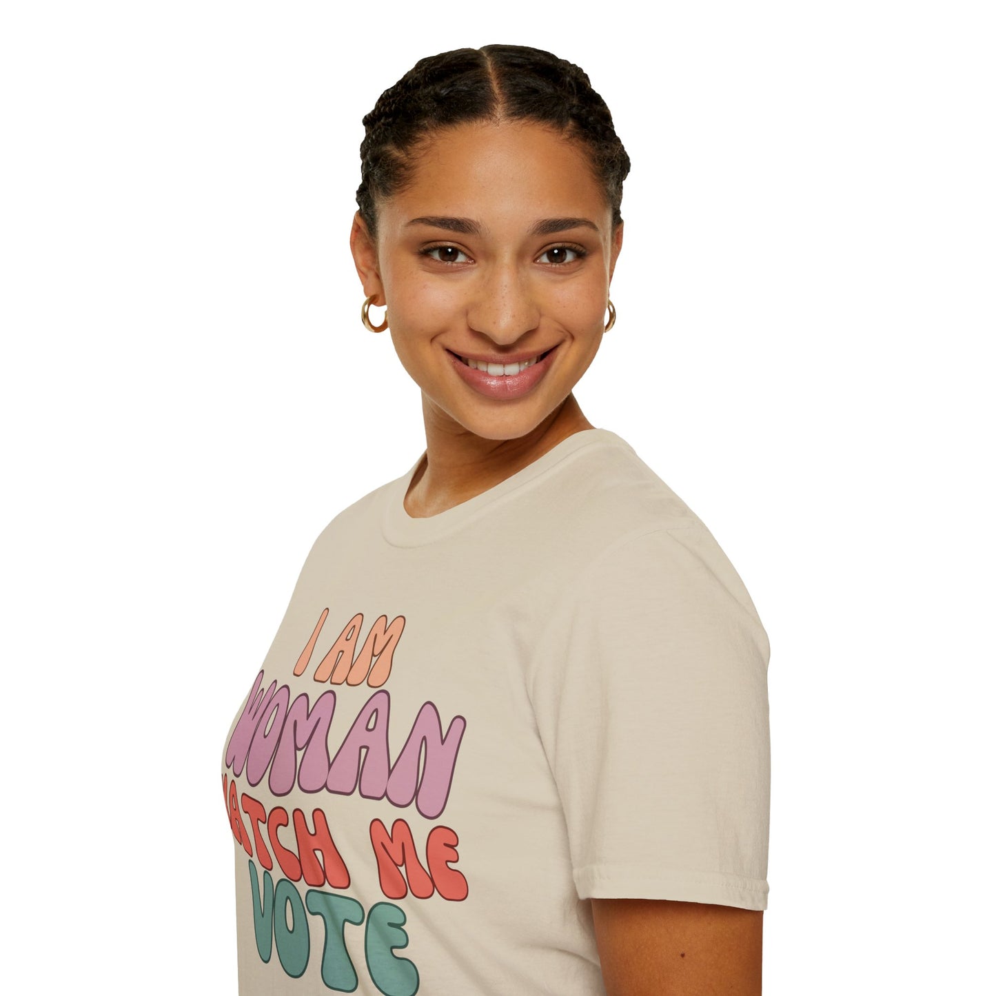 I Am Woman Watch Me Vote Light colors Unisex T-Shirt by cypherpunkgear.com