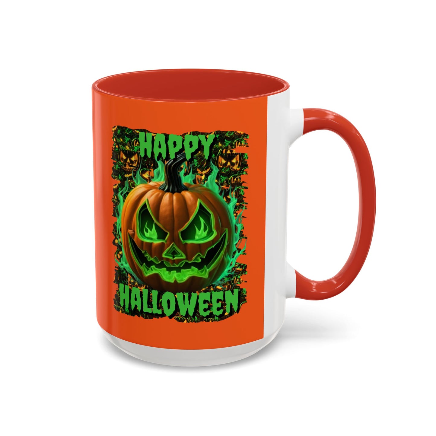 Happy Halloween Green Jack Orange Accent Mug by CreepyCrafts.boo