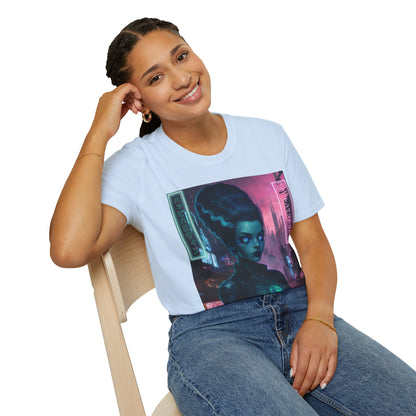 Neon Bride of Frankenstein Light colors Unisex T-Shirt by CreepyCrafts.boo