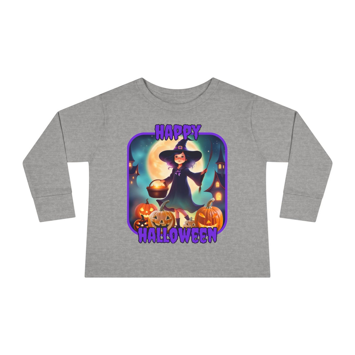 Happy Halloween Little Witch Purple font Toddler Long Sleeve Tee by CreepyCrafts.boo