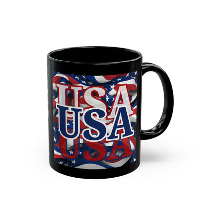 USA Blue font Center Patriot Black Mug by cypherpunkgear.com