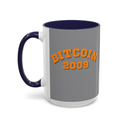 Bitcoin 2009 Grey Accent Mug by cypherpunkgear.com