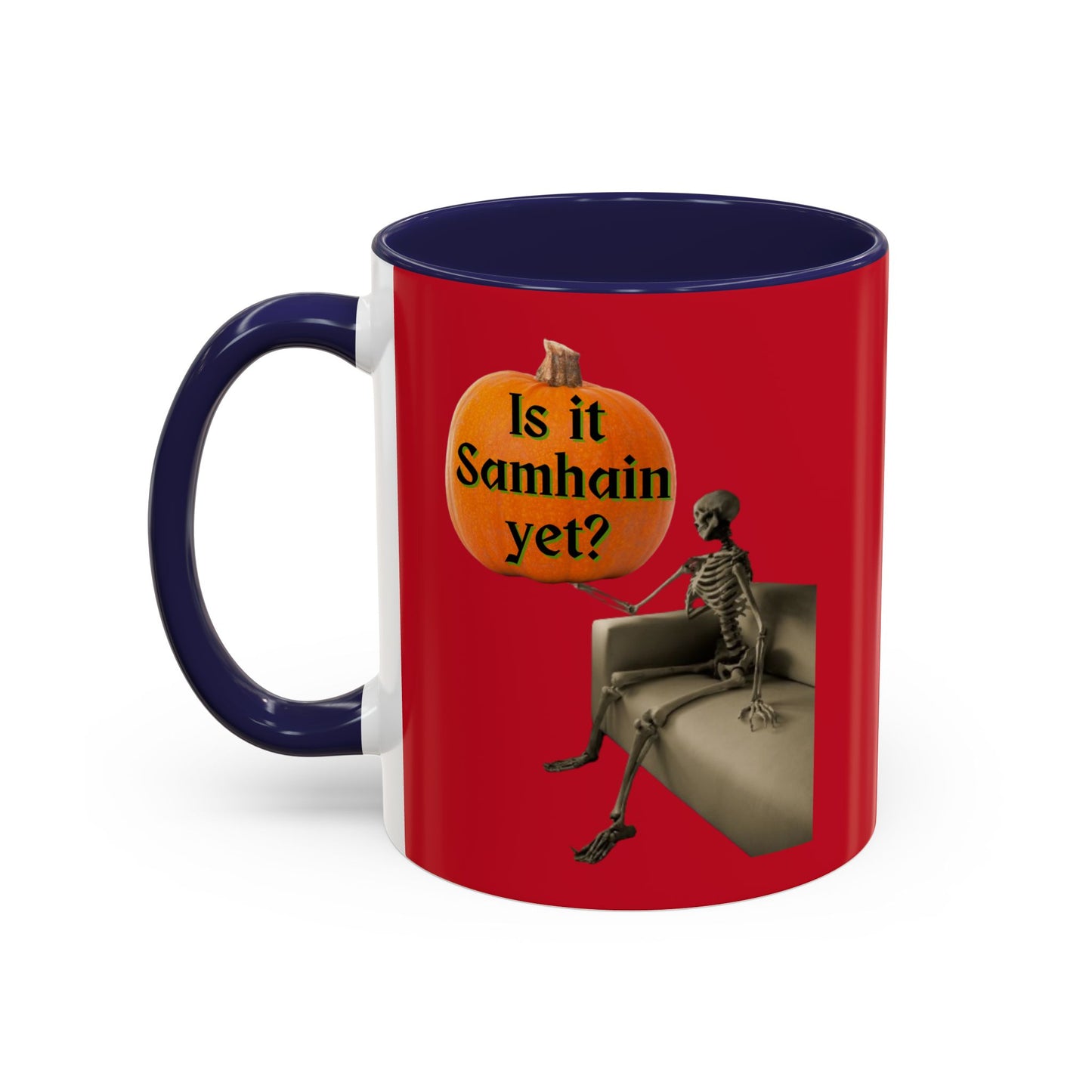 Is it Samhain yet? Skeleton's Pumpkin Red Accent Mug by CreepyCrafts.boo