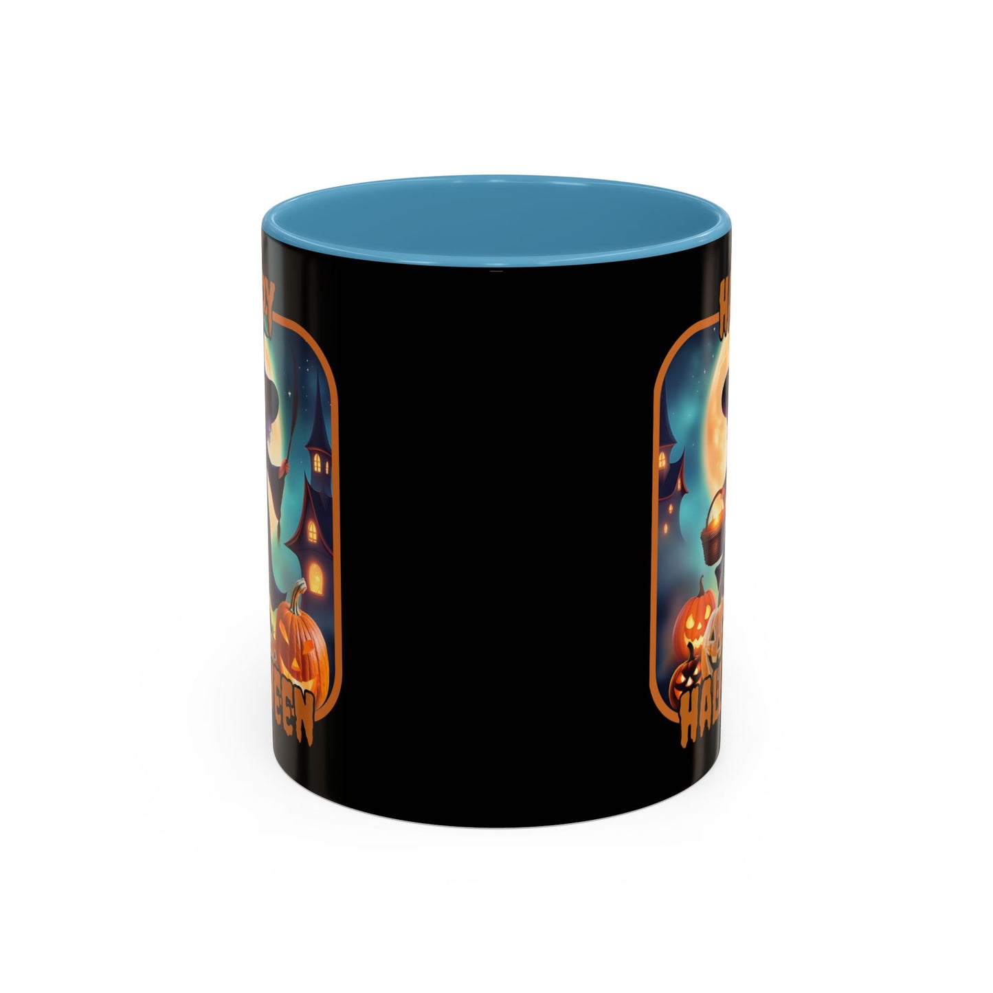 Happy Halloween Little Witch Orange font Black Accent Mug by CreepyCrafts.boo