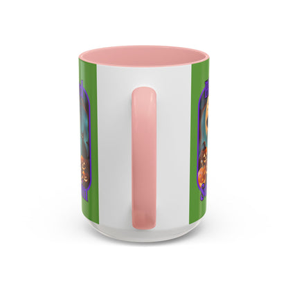 Blessed Samhain Cute Witch Purple font Green Accent Mug by CreepyCrafts.boo