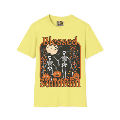 Spooktacular Skeletons of Samhain Light colors Unisex T-Shirt by CreepyCrafts.boo