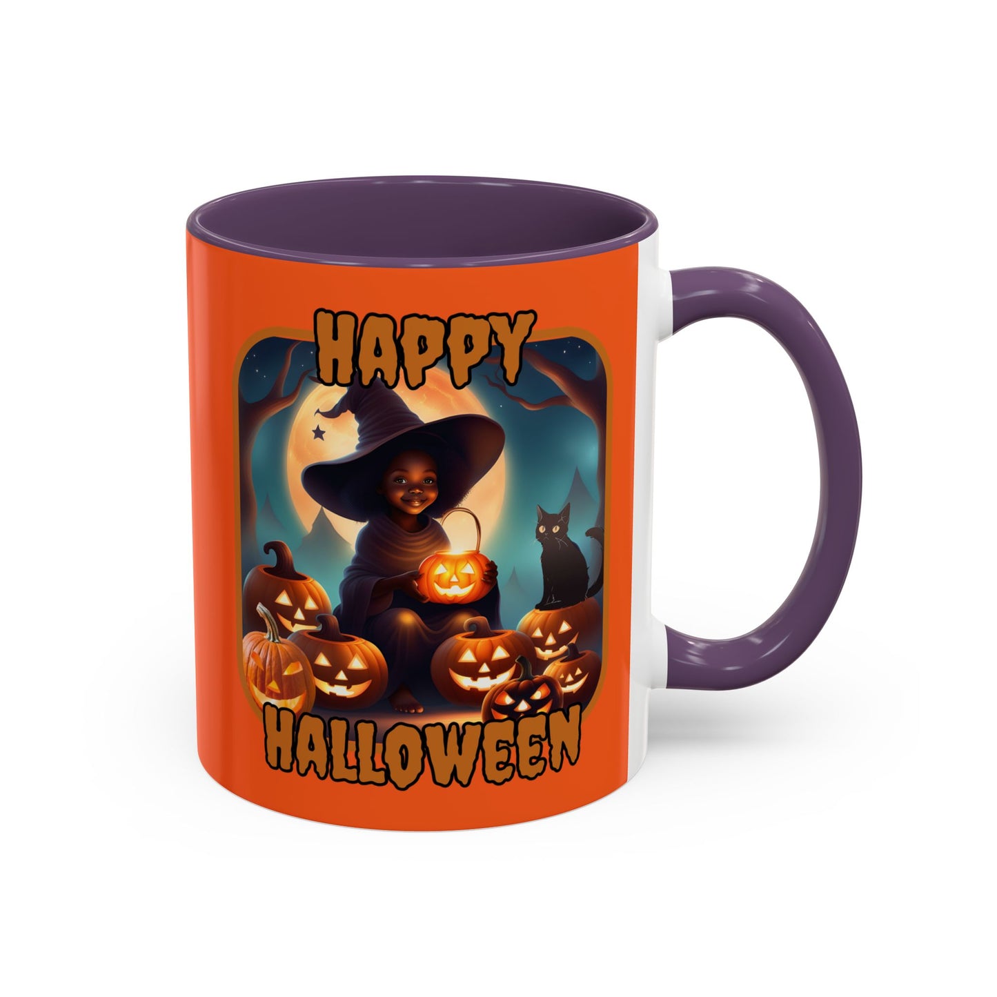 Happy Halloween Cute Witch Orange font Orange Accent Mug by CreepyCrafts.boo