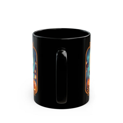 Blessed Samhain Little Witch Orange font Black Mug by CreepyCrafts.boo