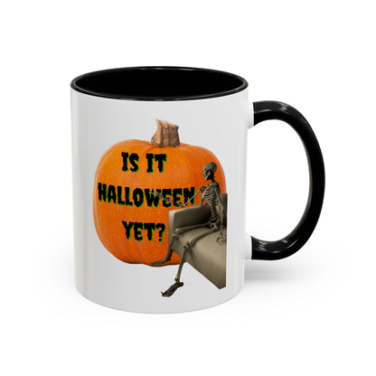 Is it Halloween yet? Skeleton's Giant Pumpkin White Accent Mug by CreepyCrafts.boo