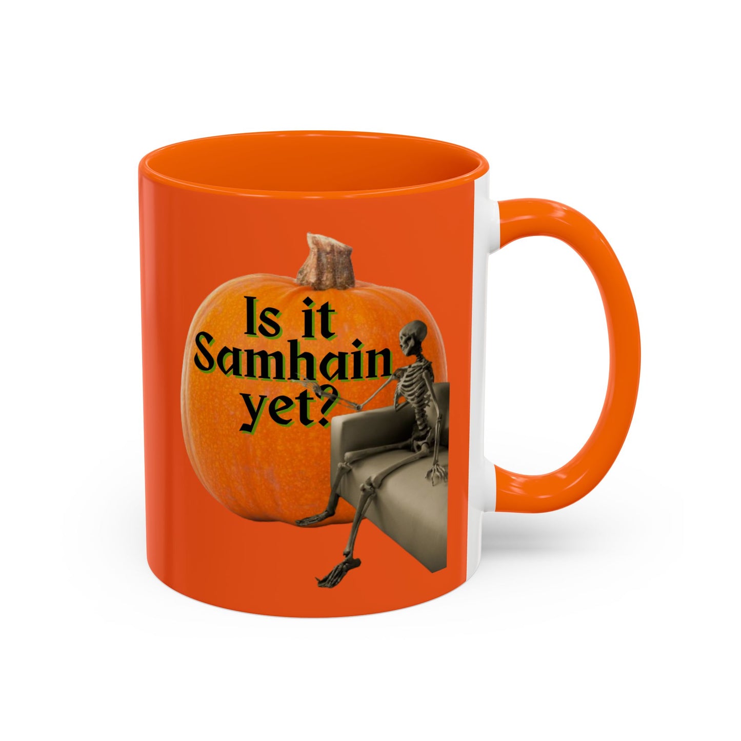 Is It Samhain Yet? Skeleton's Giant Pumpkin Orange Accent Mug by CreepyCrafts.boo