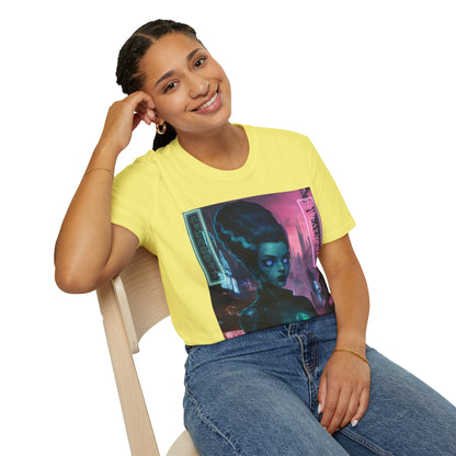 Neon Bride of Frankenstein Light colors Unisex T-Shirt by CreepyCrafts.boo