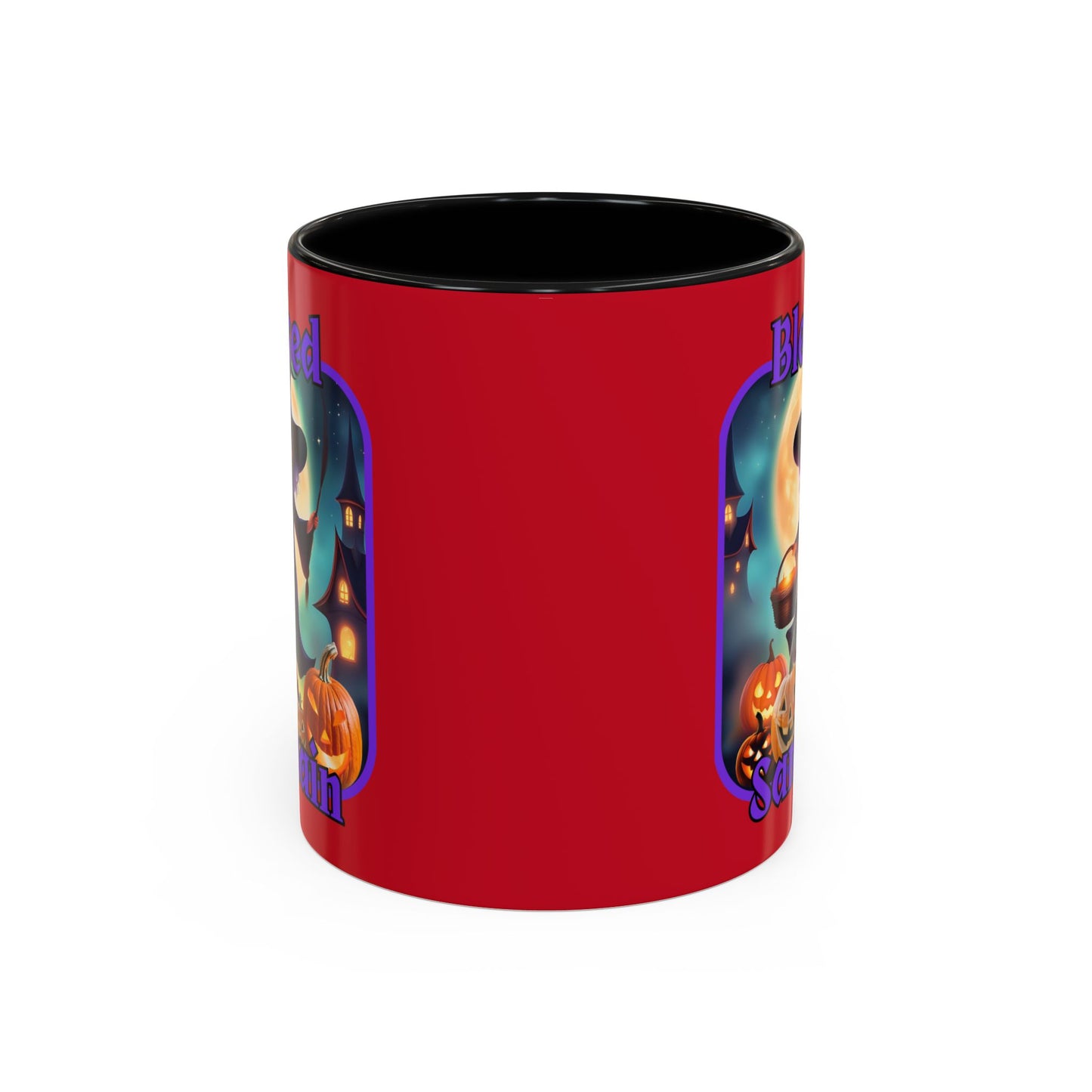 Blessed Samhain Little Witch Purple font Red Accent Mug by CreepyCrafts.boo