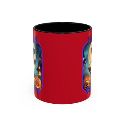 Blessed Samhain Little Witch Purple font Red Accent Mug by CreepyCrafts.boo