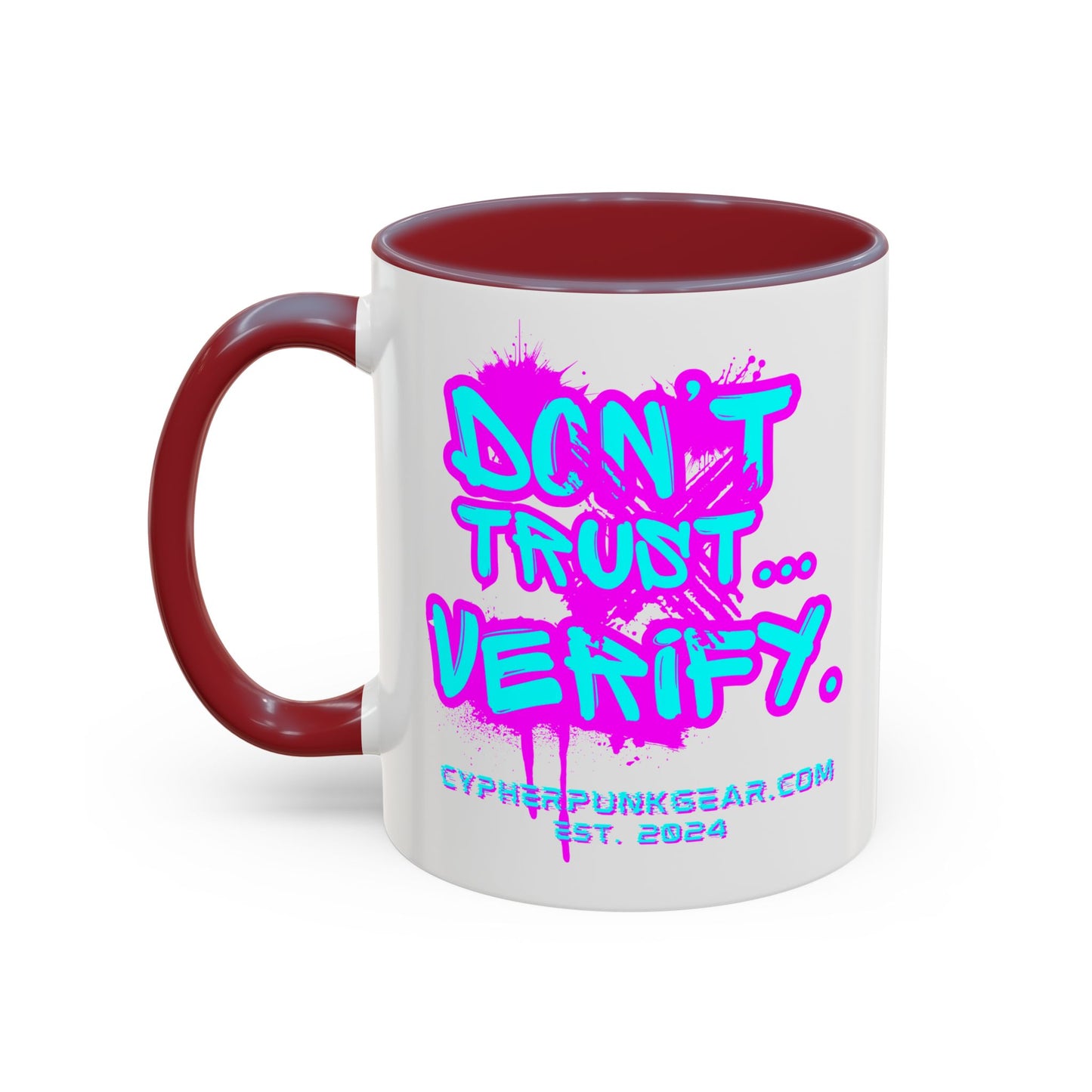 Don't Trust...Verify. White Accent Mug by cypherpunkgear.com