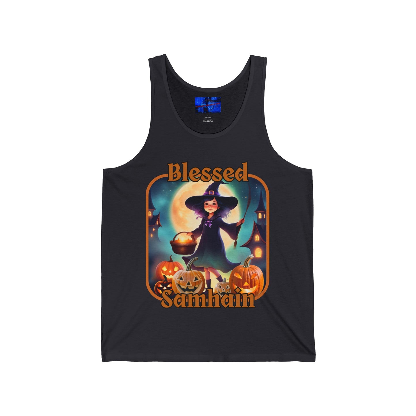 Blessed Samhain Little Witch ORfont Unisex Jersey Tank Top by cypherpunkgear