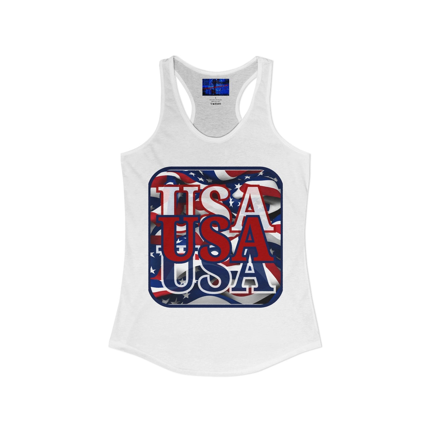 ¡EE.UU! ¡EE.UU! ¡EE.UU! ¡Patriota por cypherpunkgear! Camiseta sin mangas ideal con espalda cruzada para mujer