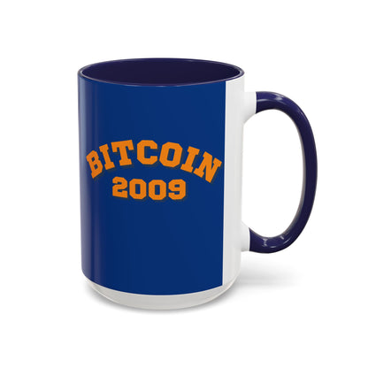 Bitcoin 2009 Dark Blue Accent Mug by cypherpunkgear.com