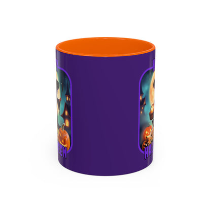 Happy Halloween Little Witch Purple font Purple Accent Mug by CreepyCrafts.boo