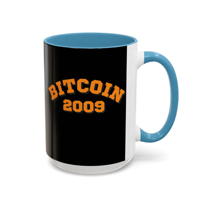 Bitcoin 2009 Black Accent Mug by cypherpunkgear.com
