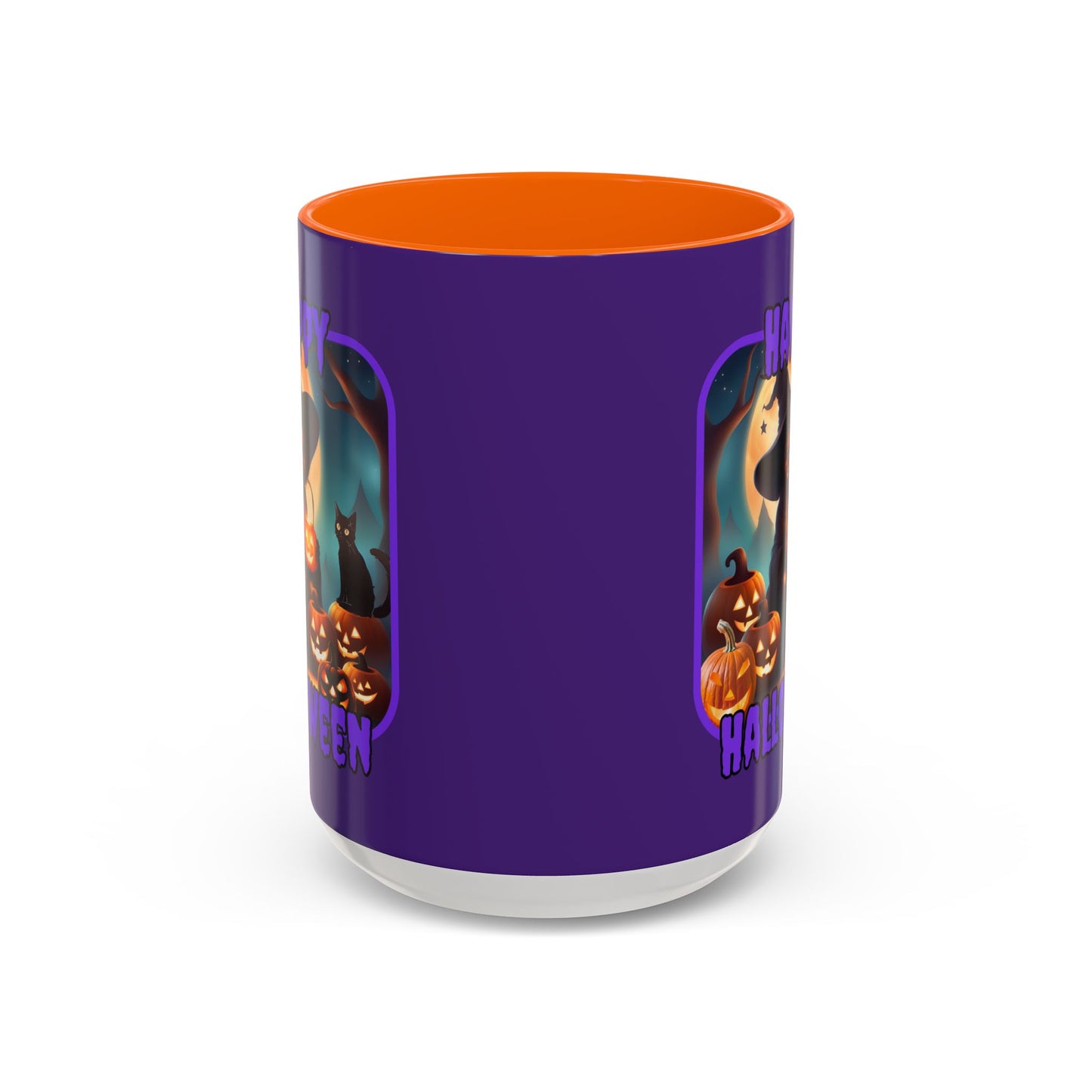 Happy Halloween Cute Witch Purple font Purple Accent Mug by CreepyCrafts.boo